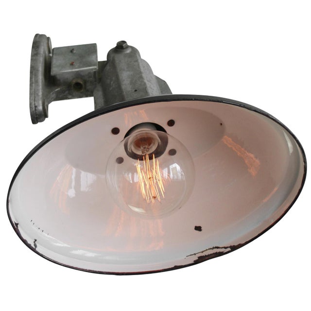 Vintage Industrial French Black Enamel Factory Wall Light For Sale - Image 6 of 8