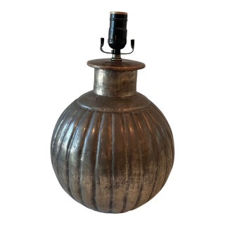 Vintage Brass Ribbed Gourd Table Lamp For Sale