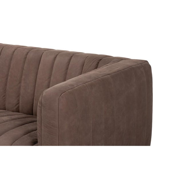 Modern Channel Tufted Leather Sofa For Sale In Raleigh - Image 6 of 10