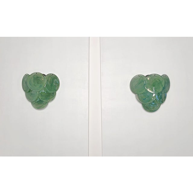Pair of Vintage Italian Murano appliques in Vistosi style. Wall lights have 6 glass for each, green alabaster glasses....