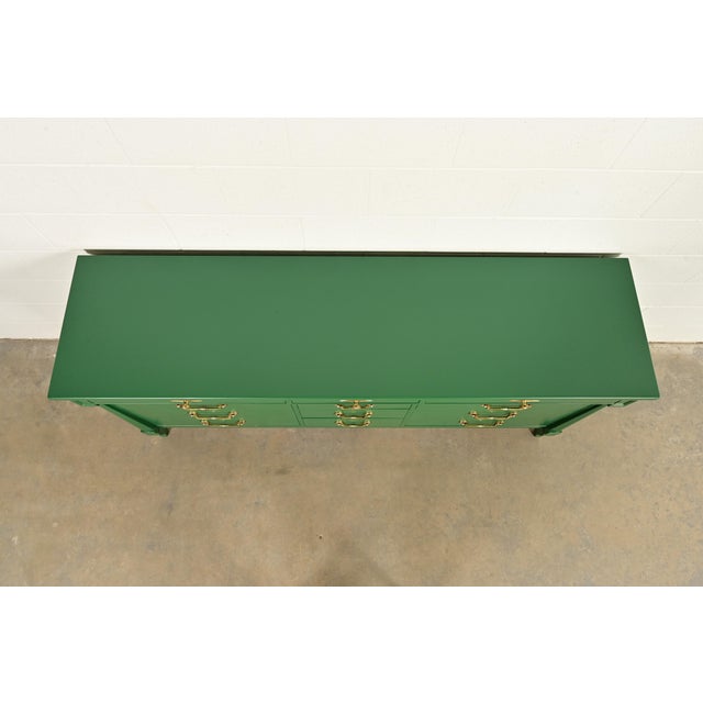 John Widdicomb French Regency Louis XVI Green Lacquered Dresser or Credenza, Newly Refinished For Sale - Image 15 of 18