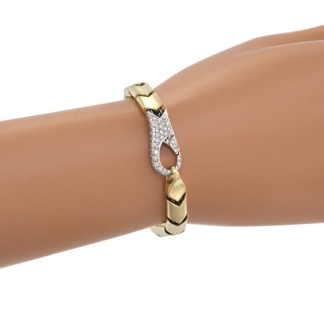 Chevron Diamond Clasp Bracelet 18k Two Tone Gold Link For Sale - Image 4 of 4