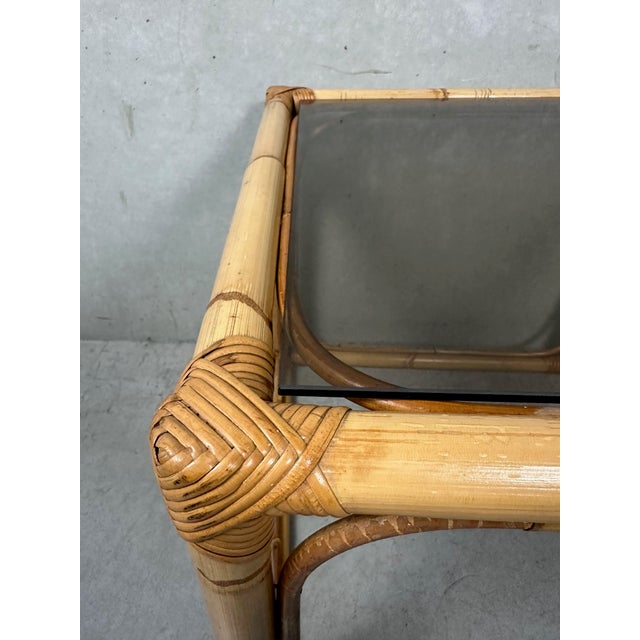 Vintage Side Table in Bamboo and Glass, 1970s For Sale - Image 4 of 9