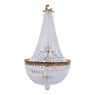 1950s Empire Brass Chandelier With Crystal Chain For Sale