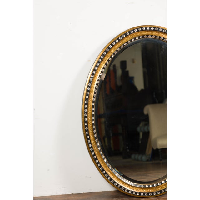 Gold Midcentury Irish Oval Gold and Black Mirror with Diamanté Décor For Sale - Image 8 of 12