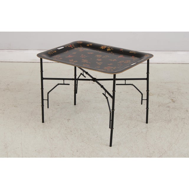 Traditional Black & Gold Toleware Tray Top Table For Sale - Image 3 of 17