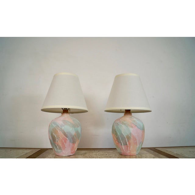 Postmodern 1980’s Hollywood Regency Pastel Table Lamps - A Pair For Sale - Image 3 of 12