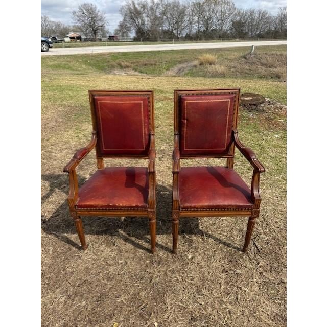 Sienna Large 19th Century Leather French Louis XVI Bergere or Armchair- A Pair For Sale - Image 8 of 16