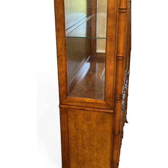 Stanley Faux Bamboo & Rattan Lighted China Display Cabinet For Sale - Image 15 of 18
