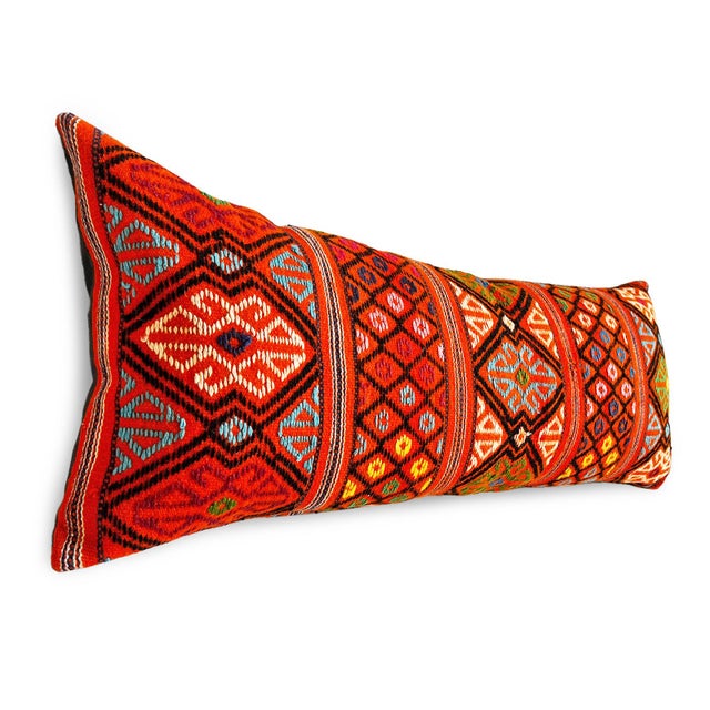 Indian Lumbar Pillow Made from Vintage Orange Textile For Sale - Image 3 of 6