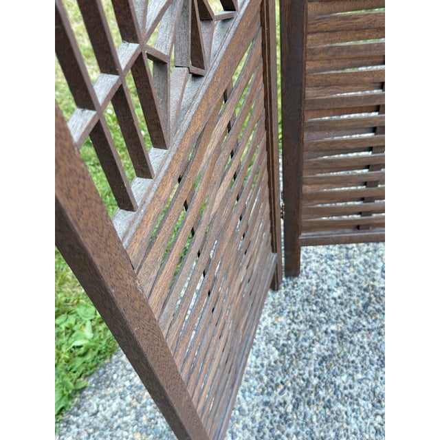 Vintage Japanese Mid-Century Modern Teak Shoji Six-Panel Folding Room Divider | Kumiko | 1960 For Sale - Image 10 of 12