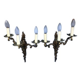 Vintage Rococo French Gilt Bronze Wall Sconces, 1950s, Set of 2 For Sale