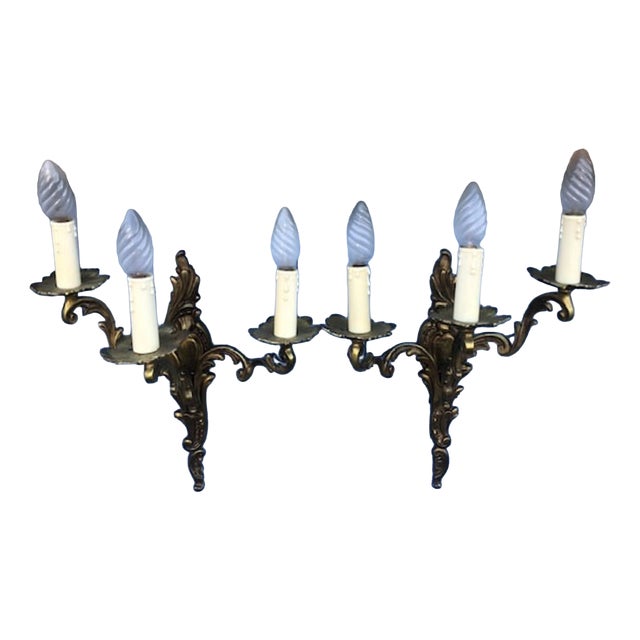 Vintage Rococo French Gilt Bronze Wall Sconces, 1950s, Set of 2 For Sale