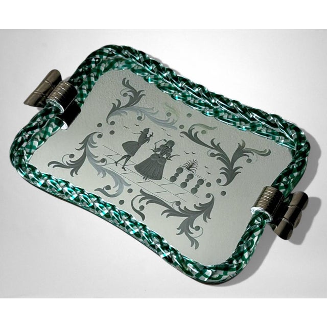 Barovier e Toso Murano Barovier Style Vanity Tray With Hand-Engraved Mirror 2 For Sale - Image 4 of 18
