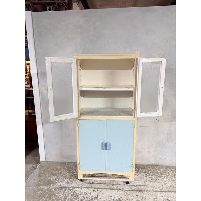 Glass Vintage Painted Kitchenette Pantry Cabinet, 1940s For Sale - Image 7 of 13