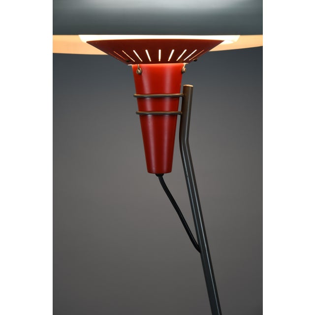 Mid-Century Modern Mid-Century Tripod NX 38 Floor Lamp with Red Cone and Grey Saucer Shade by Louis Kalff for Philips, Netherlands, 1950s For Sale - Image 3 of 14