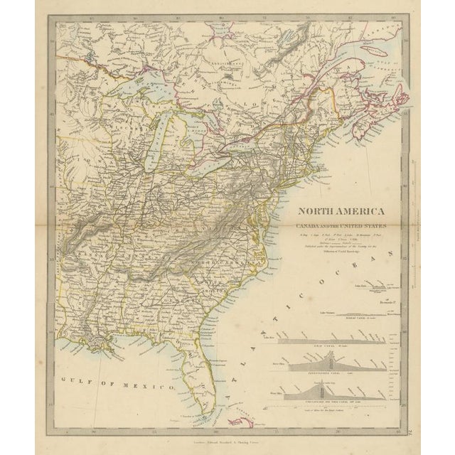 Antique Map of Canada and the United States with Canal Profiles, 1858 For Sale - Image 9 of 9