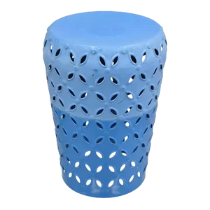 Aqua Blue Metal Lace Cut Garden Stool