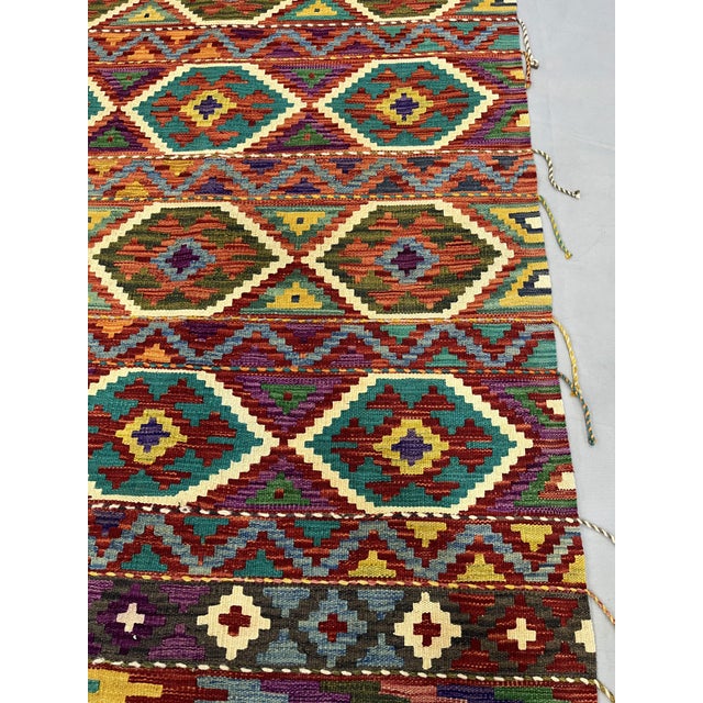 Burgundy 4' X 5'10" Afghan Chobi Khorjin Geometric Wool Kilim Rug For Sale - Image 8 of 17