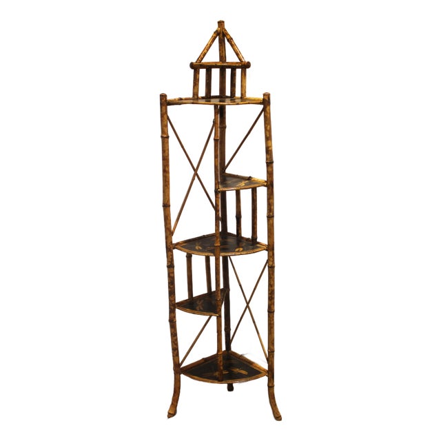 Circa 1880-1900 English Bamboo Multi-Tier Corner Etagere For Sale