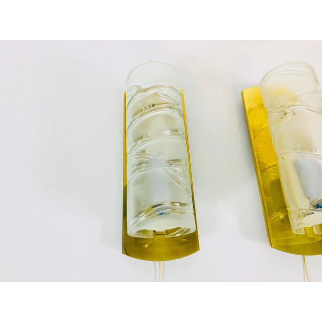 Doria Leuchten Germany 1960s Mid-Century Brass and Glass Wall Lamps by Doria - a Pair For Sale - Image 4 of 9