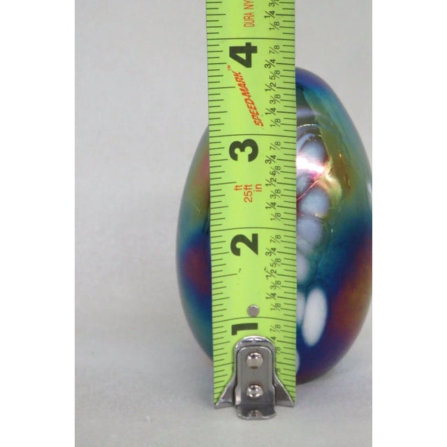 Art Glass Iridescent Rainbow and White Swirl Egg Shape Paperweight For Sale In Miami - Image 6 of 10