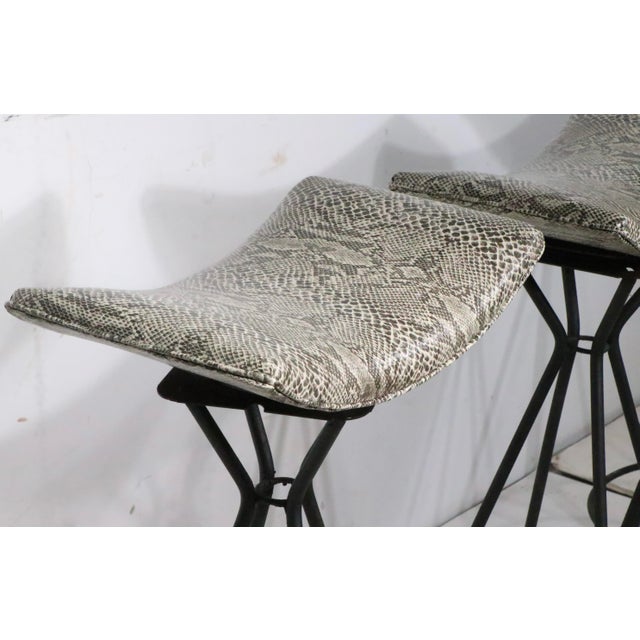 Set of Three Mid 20th Century Swivel Bar Stools in New Faux Python Vinyl Upholstery For Sale - Image 16 of 18