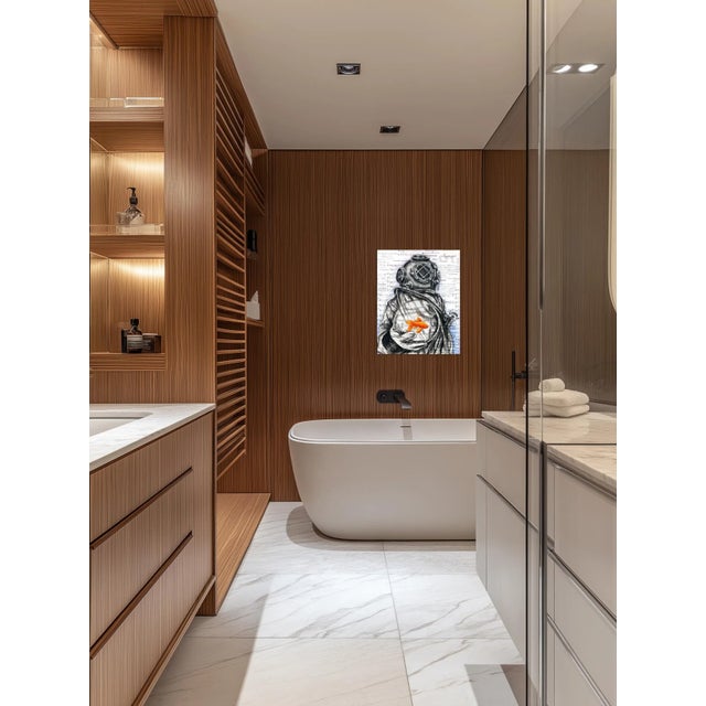 Charcoal Remembering to Forget - Abstract Figurative Diver Mixed Media Surrealist Original Artwork by Robert Lebsack For Sale - Image 8 of 8