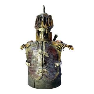1980's Brutalist Raku Glazed Studio Pottery - Dark Knight Bust - For Sale