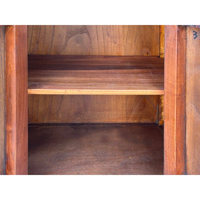 1990s Oriental Distressed Cerulean Blue Medallion Hardware End Table Nightstand For Sale - Image 9 of 10