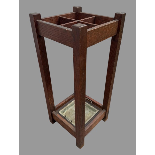 Vintage Mission Oak Arts & Crafts Era Umbrella Cane Holder Stand In good original condition showing some typical age-...