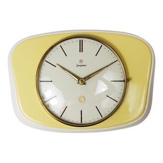 Pastel Yellow Midcentury Wall Clock in the style of Max Bill from Junghans, Germany, 1950s For Sale