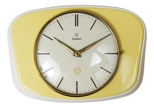 Pastel Yellow Midcentury Wall Clock in the style of Max Bill from Junghans, Germany, 1950s