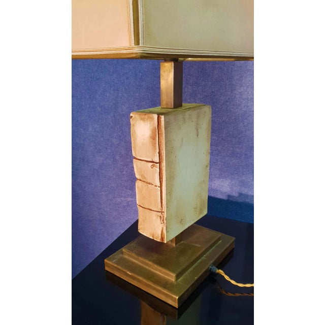 Large Ceramic & Patinated Brass Table Lamp, 1970s For Sale - Image 10 of 11