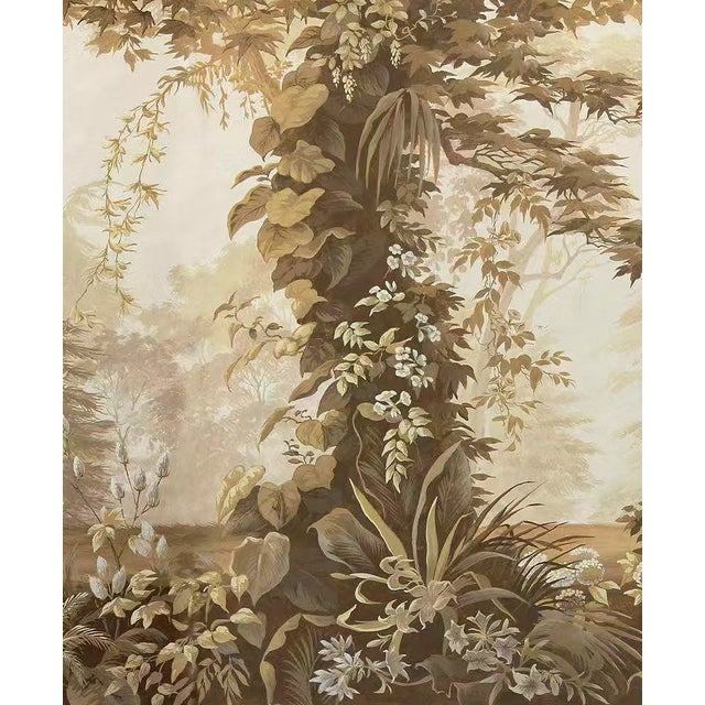 Paper 36" * H108" * 8ps, Vintage Hand-Painted Tropical Jungle Wallpaper, Antique Tropical Mural Wallpaper For Sale - Image 7 of 7