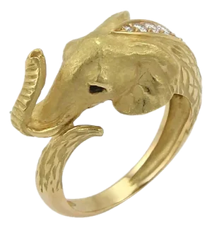 Jean Pierre Bellin Diamond & Onyx 18k Yellow Gold Elephant Head Ring, Size 6