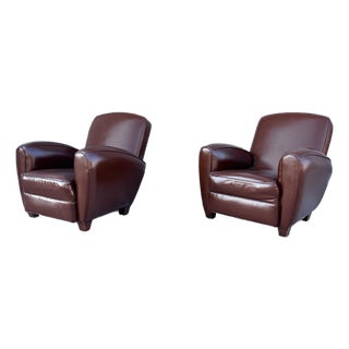 1960s Pair of Mid-Century Brown Leather Lounge Chairs For Sale