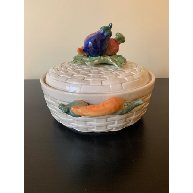 Ceramic Vintage Fitz & Floyd Trompe L’Oeil Basket Casserole Dish For Sale - Image 7 of 13