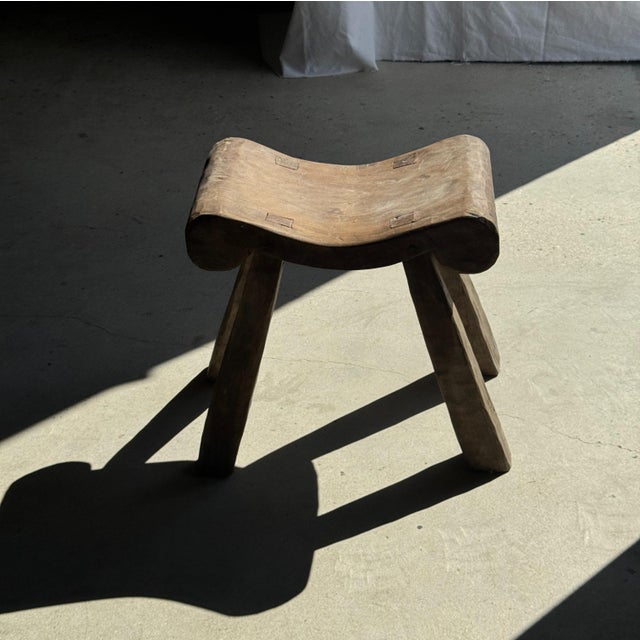 Wood Antique Indonesian Teak Four-Legged Stool, 1980s For Sale - Image 7 of 18