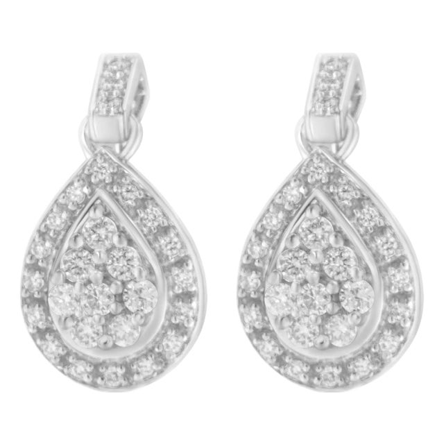 10k White Gold Round Cut Diamond Earrings (0.75 cttw, H-I Color, I1-I2 Clarity) For Sale