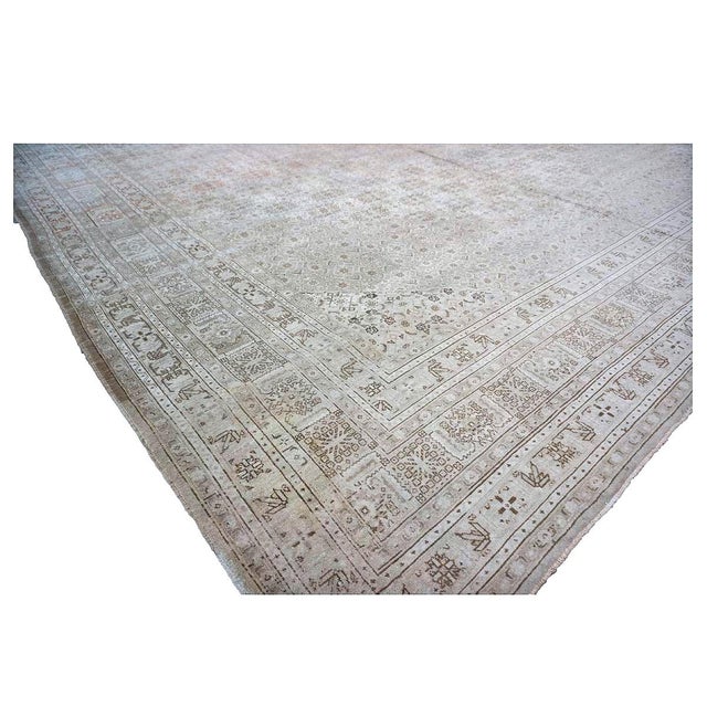 Textile Antique Persian Tabriz Wool 13x18 Gray & Ivory Handmade Oversized Area Rug #1142928 For Sale - Image 7 of 16