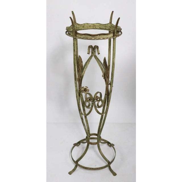 Romantic wrought iron metal plant stand, or pedestal having metalwork foliate decorative trim. Well executed, and charming...