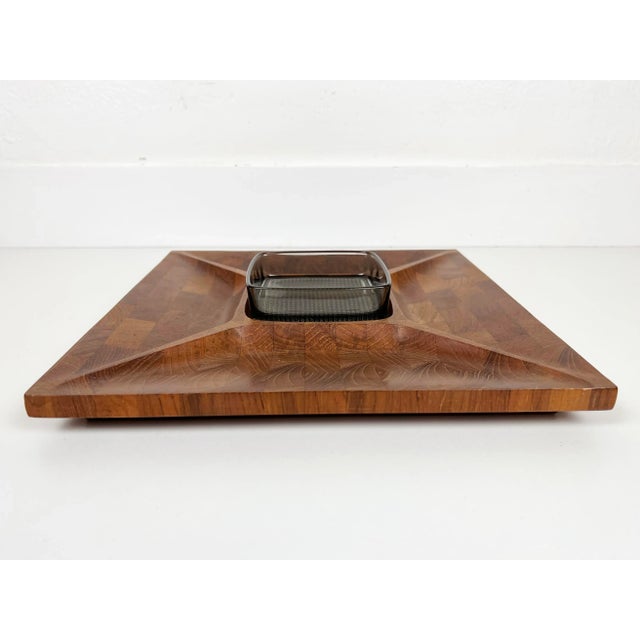 Vintage Divided Teak Serving Tray With Glass Dish by Digsmed For Sale - Image 9 of 11