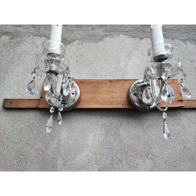 Pre-War Glass Wall Lamp with Crystals, 1920s For Sale - Image 3 of 7