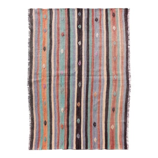 Vintage Turkish Kilim in Multi Colors and Geometric Tribal Motifs For Sale