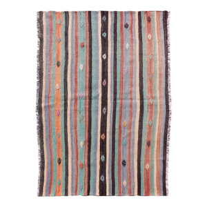 Vintage Turkish Kilim in Multi Colors and Geometric Tribal Motifs