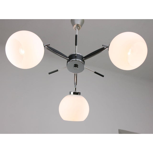 Space Age Italian Chrome and Opaline Chandelier, 1970s For Sale - Image 10 of 18