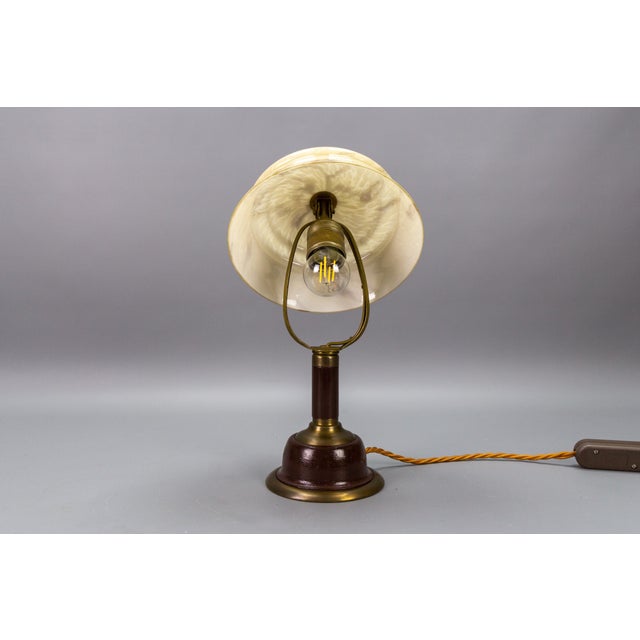 Metal Vintage Brown Marbled Glass and Metal Adjustable Table Lamp, 1950s For Sale - Image 7 of 18