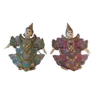 Vintage Burmese Puppets, 1950s, Set of 2 For Sale