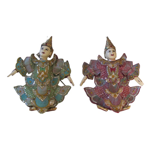 Vintage Burmese Puppets, 1950s, Set of 2 For Sale